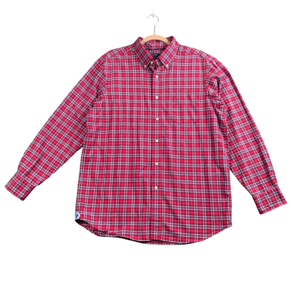 Cremieux Mens L Red Blue Plaid Button Down Shirt Long Sleeve Cotton - Picture 2 of 8